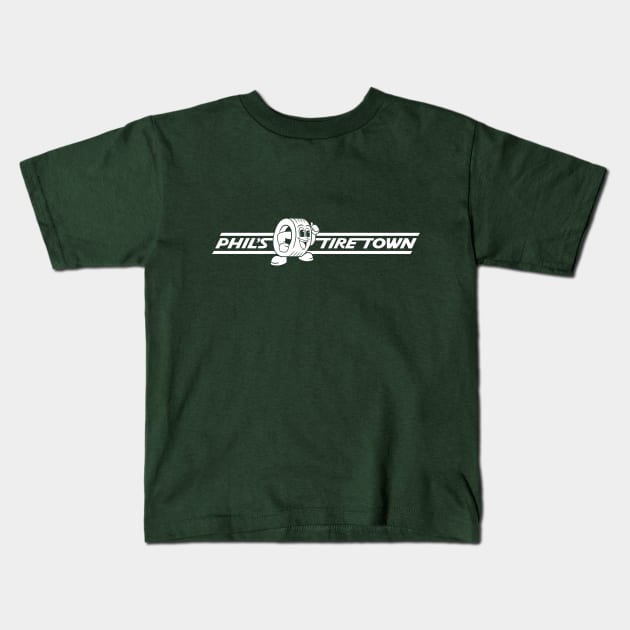 Phil's Tire Town Merch (White Text) Kids T-Shirt by ellumiera
